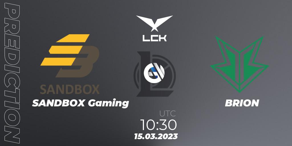 Prognose für das Spiel SANDBOX Gaming VS BRION. 15.03.2023 at 11:40. LoL - LCK Spring 2023 - Group Stage