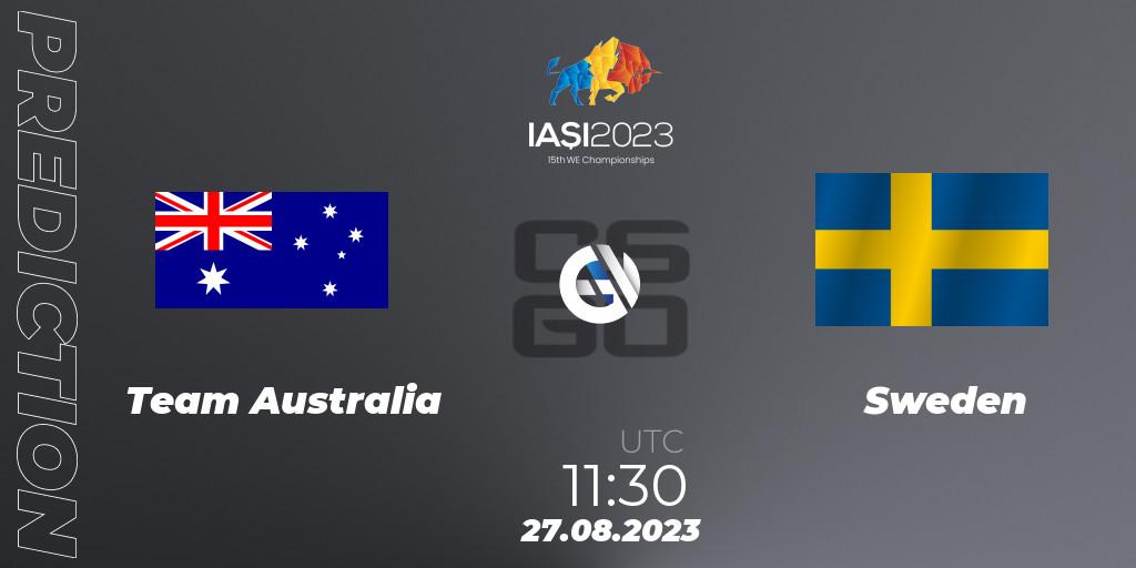 Prognose für das Spiel Team Australia VS Sweden. 27.08.2023 at 15:45. Counter-Strike (CS2) - IESF World Esports Championship 2023
