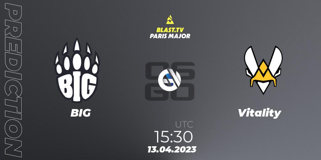Prognose für das Spiel BIG VS Vitality. 13.04.2023 at 13:00. Counter-Strike (CS2) - BLAST.tv Paris Major 2023 Europe RMR B