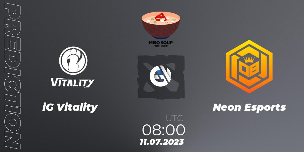 Prognose für das Spiel iG Vitality VS Neon Esports. 11.07.23. Dota 2 - Moon Studio Miso Soup
