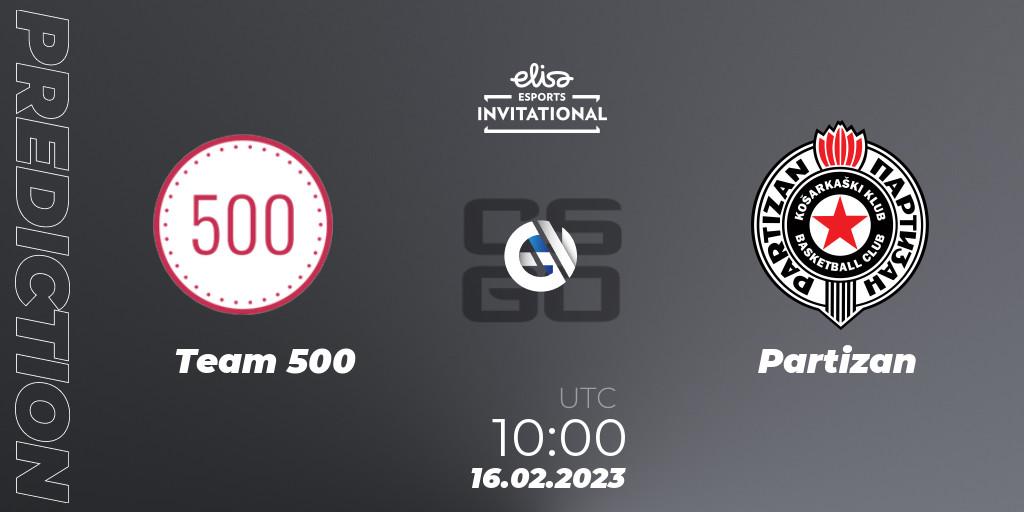 Prognose für das Spiel Team 500 VS Partizan. 15.02.2023 at 10:00. Counter-Strike (CS2) - Elisa Invitational Winter 2023