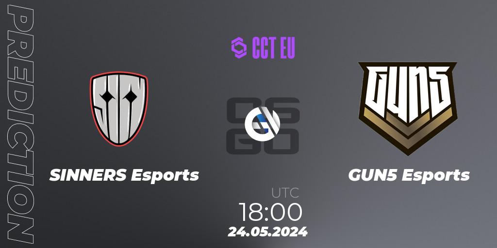 Prognose für das Spiel SINNERS Esports VS GUN5 Esports. 24.05.2024 at 18:00. Counter-Strike (CS2) - CCT Season 2 Europe Series 4