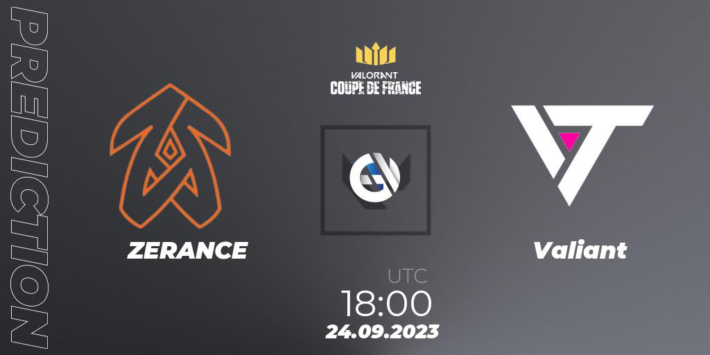 Prognose für das Spiel ZERANCE VS Valiant. 24.09.23. VALORANT - VCL France: Revolution - Coupe De France 2023