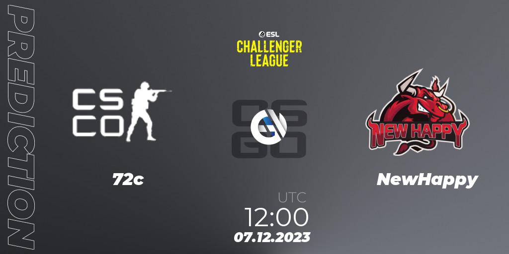 Prognose für das Spiel -72C VS NewHappy. 07.12.2023 at 12:00. Counter-Strike (CS2) - ESL Challenger League Season 46: Asia-Pacific