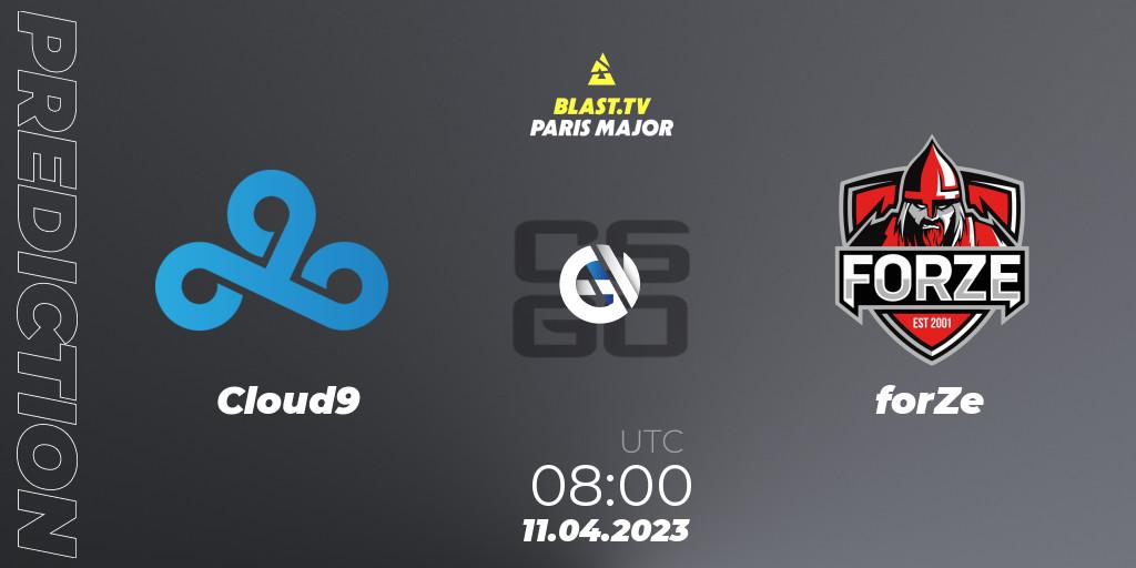 Prognose für das Spiel Cloud9 VS forZe. 11.04.23. CS2 (CS:GO) - BLAST.tv Paris Major 2023 Europe RMR B