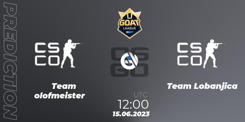 Prognose für das Spiel Team olofmeister VS Team Lobanjica. 15.06.2023 at 12:00. Counter-Strike (CS2) - 1xBet GOAT League 2023 Summer VACation