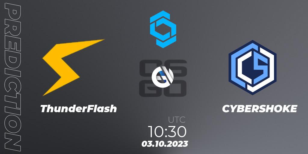 Prognose für das Spiel ThunderFlash VS CYBERSHOKE. 03.10.2023 at 10:30. Counter-Strike (CS2) - CCT East Europe Series #2
