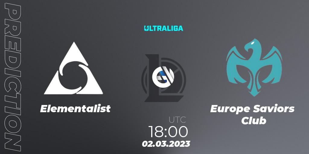Prognose für das Spiel Elementalist VS Europe Saviors Club. 02.03.2023 at 18:00. LoL - Ultraliga 2nd Division Season 6