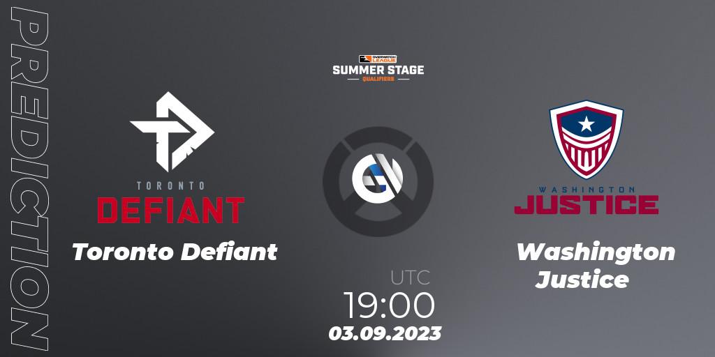 Prognose für das Spiel Toronto Defiant VS Washington Justice. 06.08.23. Overwatch - Overwatch League 2023 - Summer Stage Qualifiers