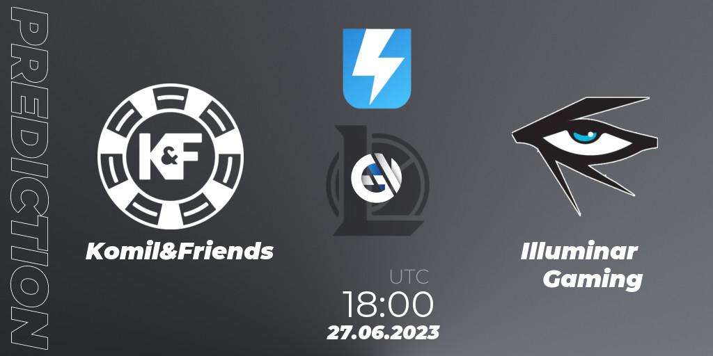 Prognose für das Spiel Komil&Friends VS Illuminar Gaming. 27.06.2023 at 18:00. LoL - Ultraliga Season 10 2023 Regular Season