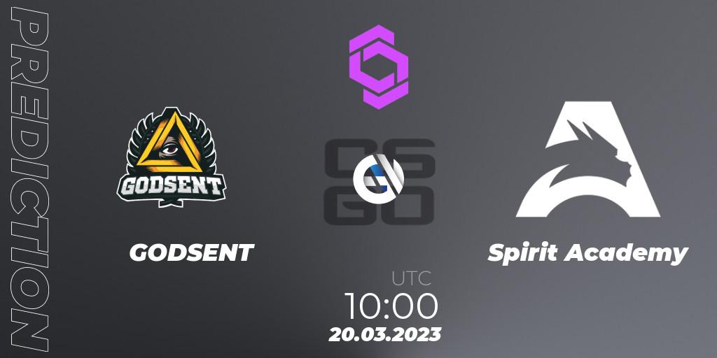 Prognose für das Spiel GODSENT VS Spirit Academy. 20.03.23. CS2 (CS:GO) - CCT West Europe Series #2