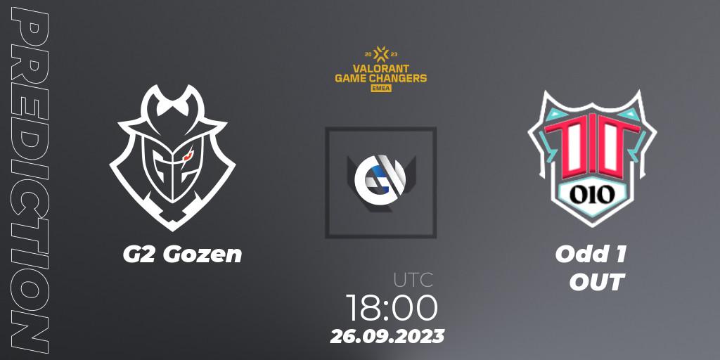 Prognose für das Spiel G2 Gozen VS Odd 1 OUT. 26.09.2023 at 18:00. VALORANT - VCT 2023: Game Changers EMEA Stage 3 - Group Stage