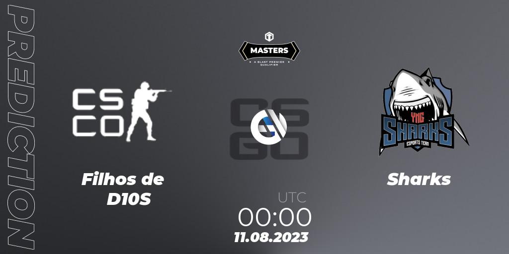 Prognose für das Spiel Filhos de D10S VS Sharks. 11.08.2023 at 00:00. Counter-Strike (CS2) - TG Masters: Fall 2023