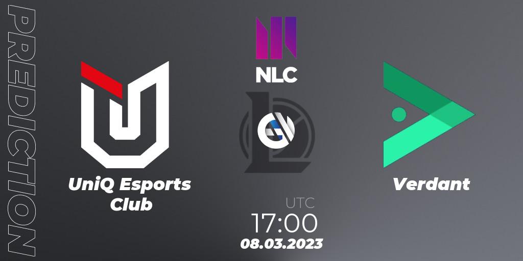 Prognose für das Spiel UniQ Esports Club VS Verdant. 08.03.2023 at 17:00. LoL - NLC 1st Division Spring 2023