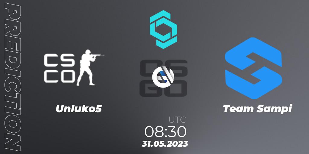 Prognose für das Spiel Unluko5 VS Team Sampi. 31.05.2023 at 08:30. Counter-Strike (CS2) - CCT North Europe Series 5