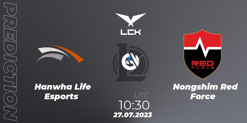 Prognose für das Spiel Hanwha Life Esports VS Nongshim Red Force. 27.07.2023 at 11:30. LoL - LCK Summer 2023 Regular Season