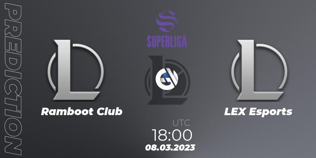 Prognose für das Spiel Ramboot Club VS LEX Esports. 08.03.2023 at 18:00. LoL - LVP Superliga 2nd Division Spring 2023 - Group Stage