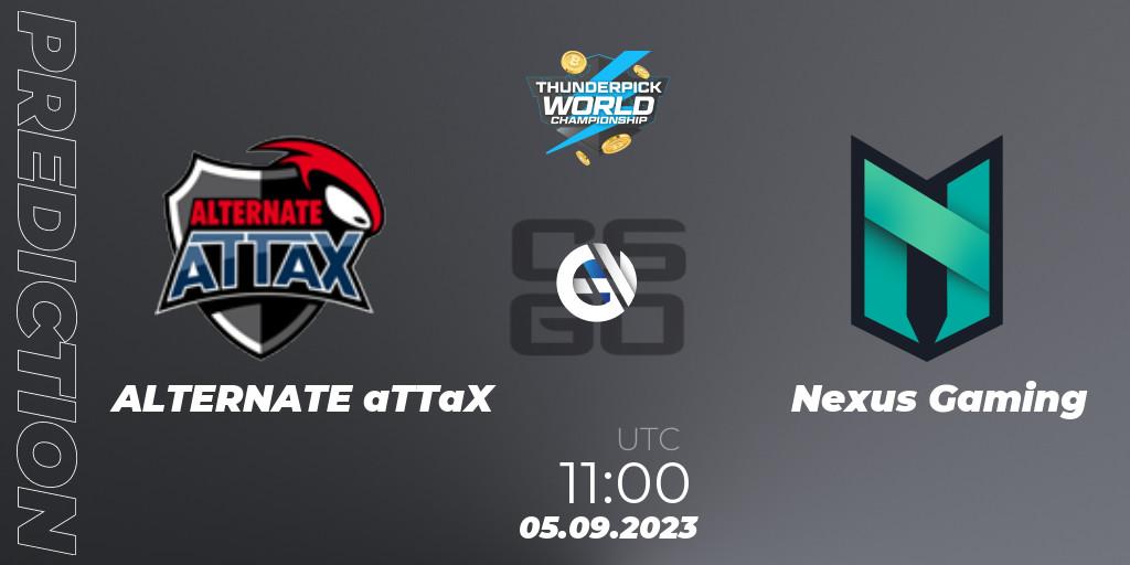 Prognose für das Spiel ALTERNATE aTTaX VS Nexus Gaming. 05.09.2023 at 11:00. Counter-Strike (CS2) - Thunderpick World Championship 2023: European Series #2