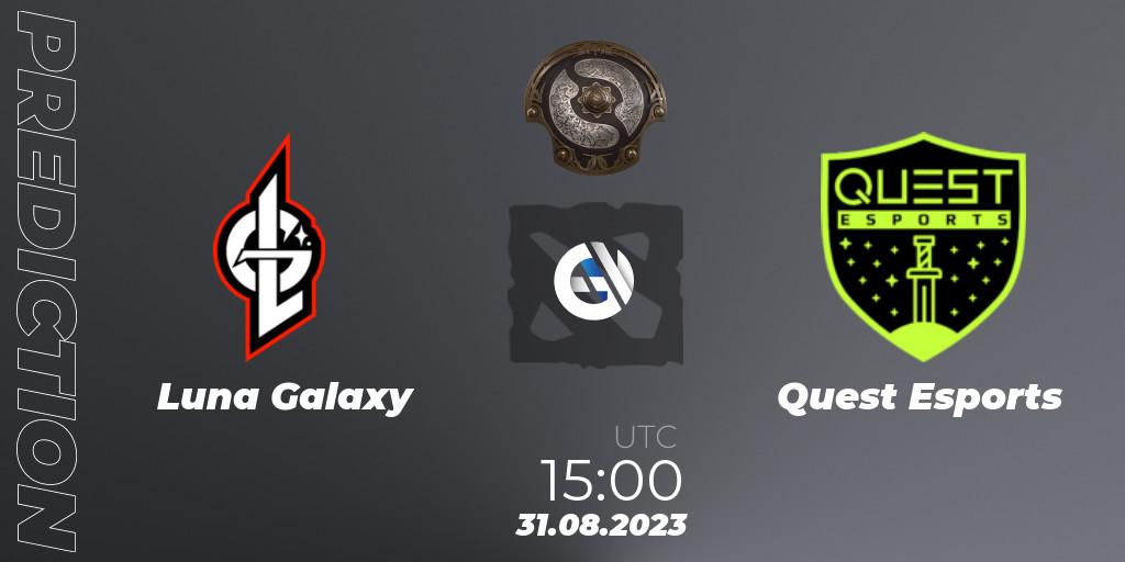 Prognose für das Spiel Luna Galaxy VS PSG Quest. 31.08.2023 at 15:11. Dota 2 - The International 2023 - Western Europe Qualifier