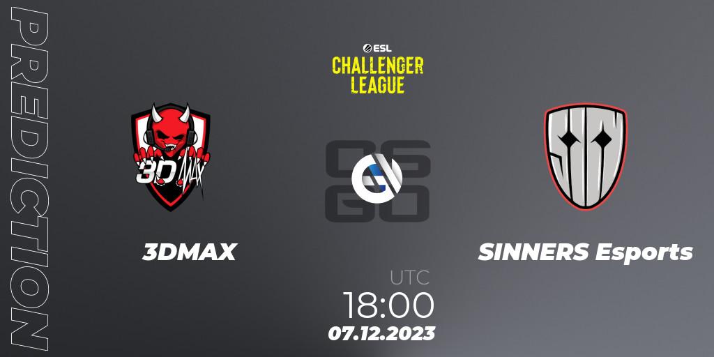 Prognose für das Spiel 3DMAX VS SINNERS Esports. 07.12.2023 at 18:00. Counter-Strike (CS2) - ESL Challenger League Season 46: Europe