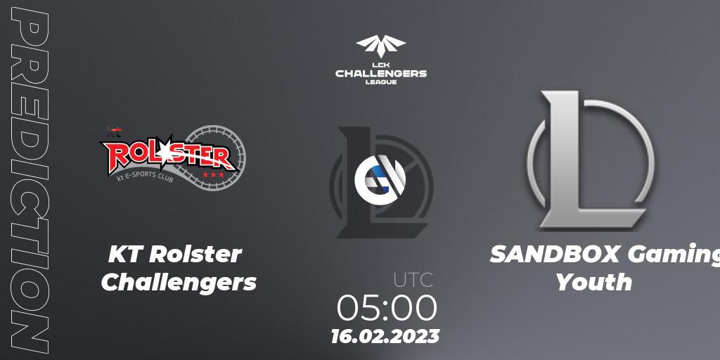 Prognose für das Spiel KT Rolster Challengers VS SANDBOX Gaming Youth. 16.02.2023 at 05:00. LoL - LCK Challengers League 2023 Spring
