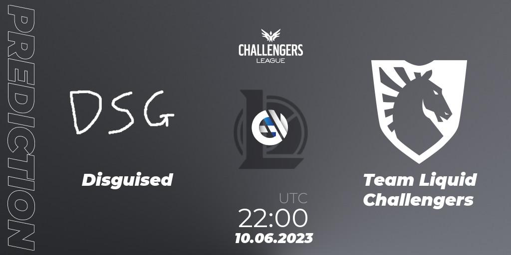 Prognose für das Spiel Disguised VS Team Liquid Challengers. 10.06.2023 at 22:00. LoL - North American Challengers League 2023 Summer - Group Stage