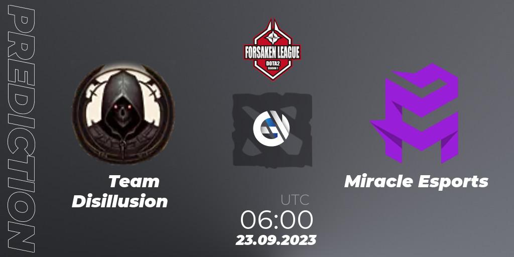 Prognose für das Spiel Team Disillusion VS Miracle Esports. 23.09.2023 at 06:12. Dota 2 - Forsaken League