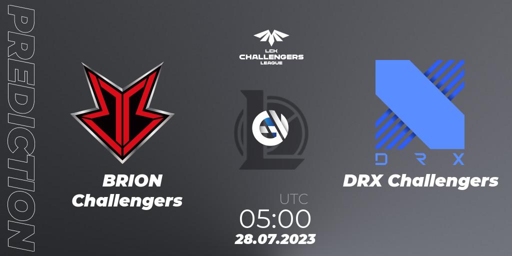 Prognose für das Spiel BRION Challengers VS DRX Challengers. 28.07.2023 at 05:00. LoL - LCK Challengers League 2023 Summer - Group Stage