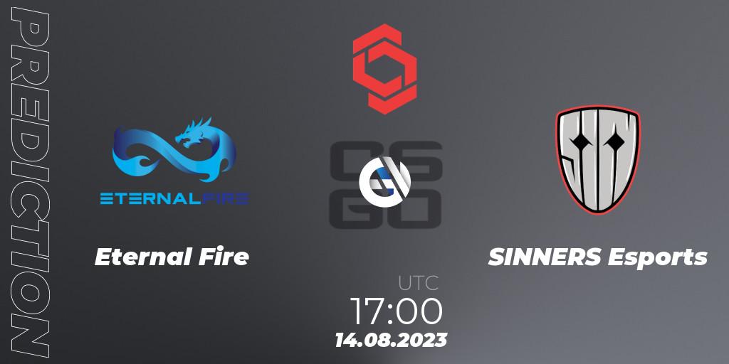 Prognose für das Spiel Eternal Fire VS SINNERS Esports. 14.08.2023 at 17:10. Counter-Strike (CS2) - CCT Central Europe Series #7