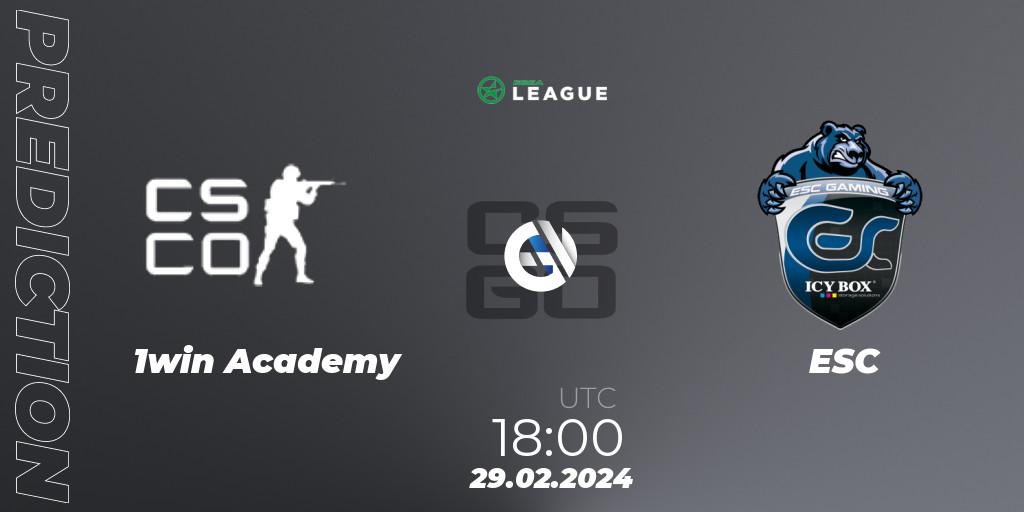 Prognose für das Spiel 1win Academy VS ESC. 29.02.24. CS2 (CS:GO) - ESEA Season 48: Advanced Division - Europe