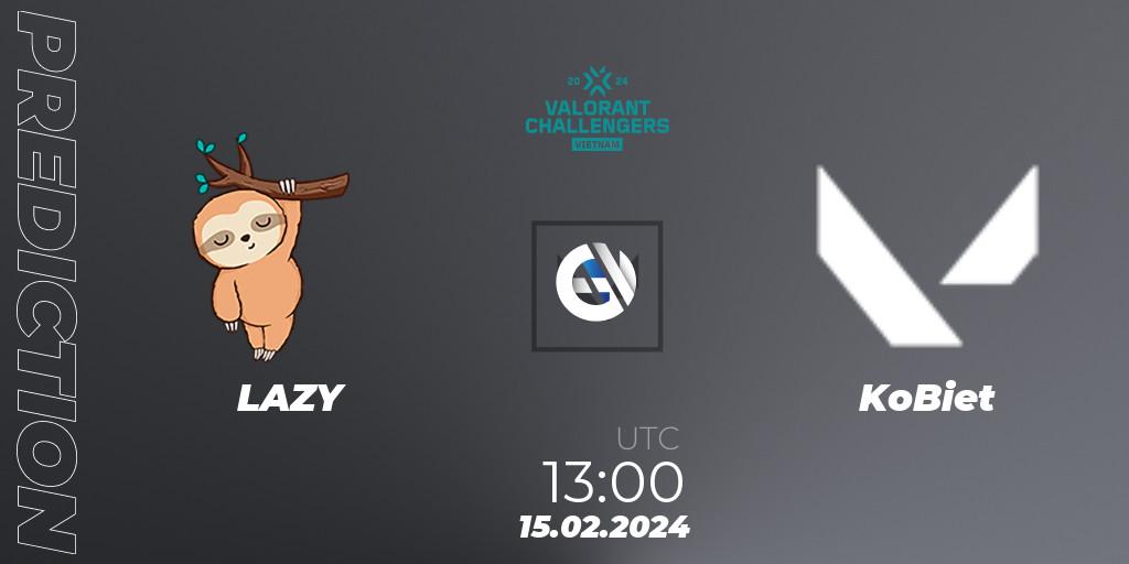 Prognose für das Spiel LAZY VS KoBiet. 15.02.2024 at 13:00. VALORANT - VALORANT Challengers 2024 Vietnam: Split 1
