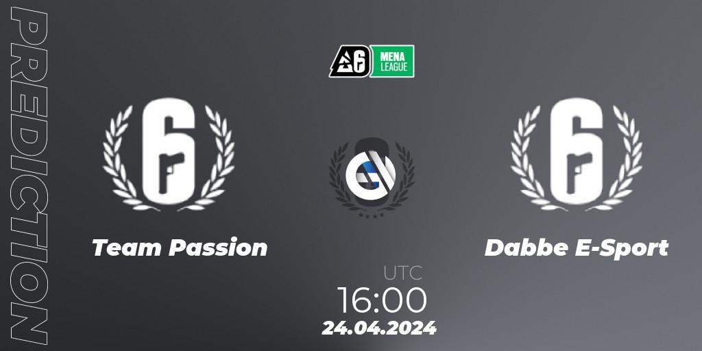 Prognose für das Spiel Team Passion VS Dabbe E-Sport. 24.04.2024 at 16:00. Rainbow Six - MENA League 2024 - Stage 1