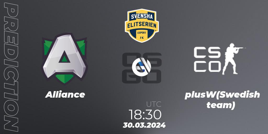 Prognose für das Spiel Alliance VS plusW(Swedish team). 28.03.2024 at 15:10. Counter-Strike (CS2) - Svenska Elitserien Spring 2024