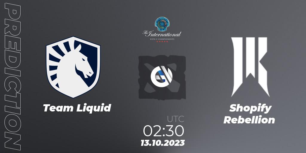 Prognose für das Spiel Team Liquid VS Shopify Rebellion. 13.10.23. Dota 2 - The International 2023 - Group Stage