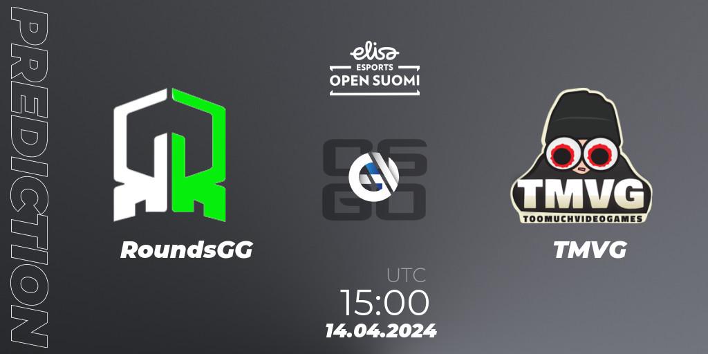 Prognose für das Spiel RoundsGG VS TMVG. 14.04.24. CS2 (CS:GO) - Elisa Open Suomi Season 6