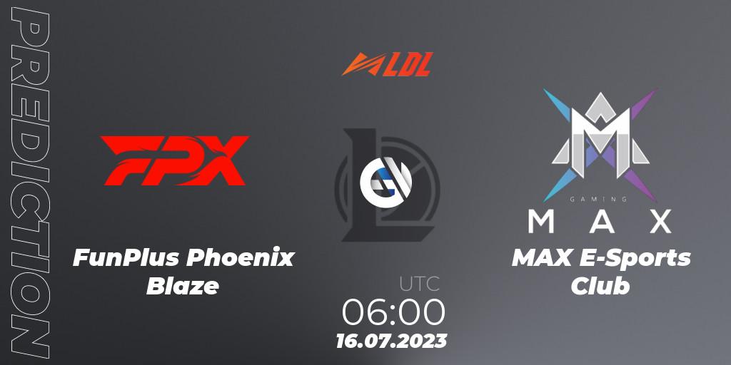 Prognose für das Spiel FunPlus Phoenix Blaze VS MAX E-Sports Club. 16.07.2023 at 06:00. LoL - LDL 2023 - Regular Season - Stage 3