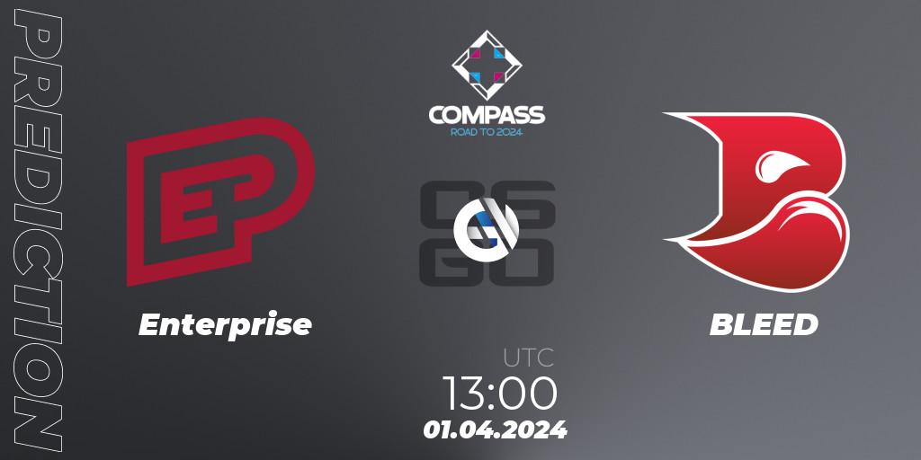 Prognose für das Spiel Enterprise VS BLEED. 01.04.2024 at 13:00. Counter-Strike (CS2) - YaLLa Compass Spring 2024