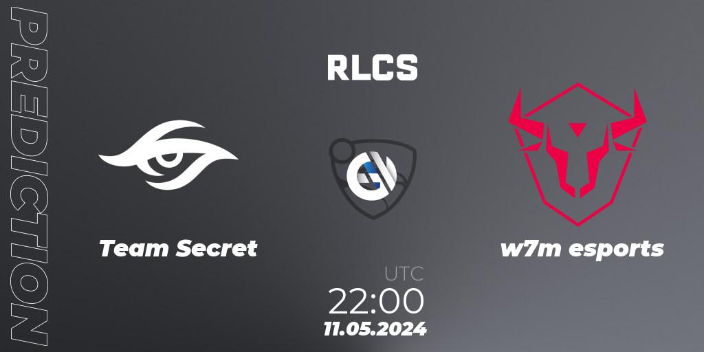 Prognose für das Spiel Team Secret VS w7m esports. 11.05.2024 at 22:00. Rocket League - RLCS 2024 - Major 2: SAM Open Qualifier 5