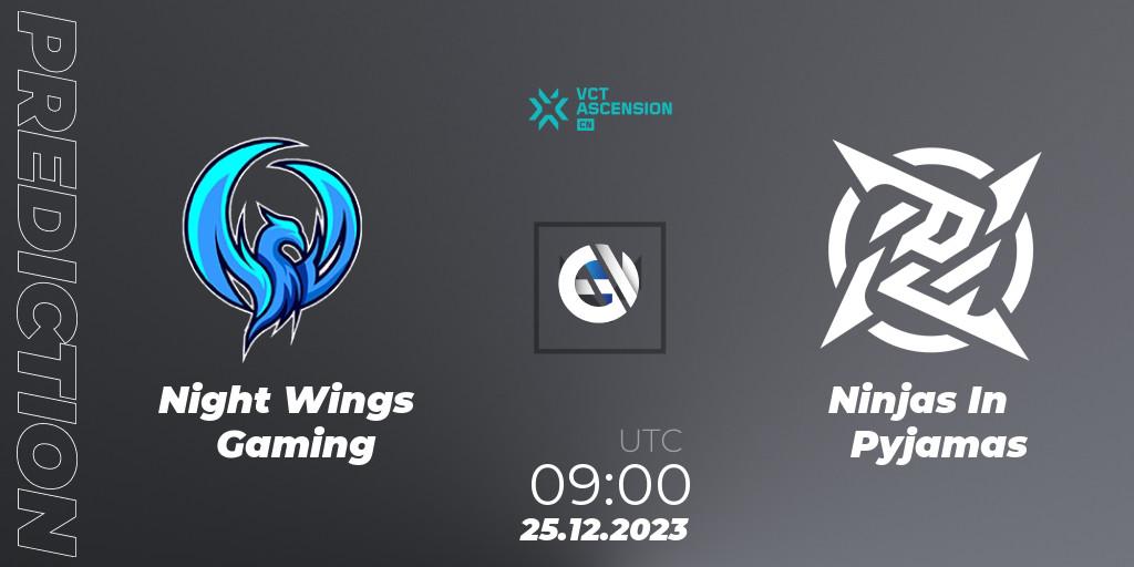 Prognose für das Spiel Night Wings Gaming VS Ninjas In Pyjamas. 25.12.23. VALORANT - VALORANT China Ascension 2023