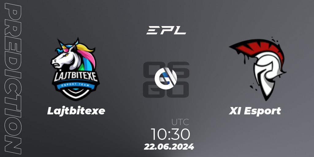 Prognose für das Spiel Lajtbitexe VS XI Esport. 22.06.2024 at 08:00. Counter-Strike (CS2) - European Pro League Season 18: Division 2