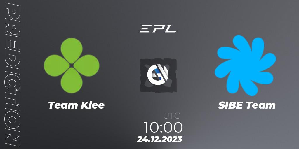 Prognose für das Spiel Team Klee VS SIBE Team. 25.12.2023 at 10:04. Dota 2 - European Pro League Season 15
