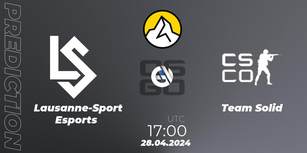 Prognose für das Spiel Lausanne-Sport Esports VS Team Solid. 28.04.2024 at 17:00. Counter-Strike (CS2) - PEEK by UMB Season 1