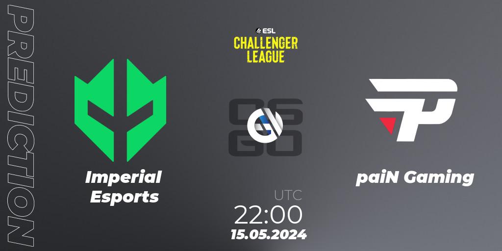 Prognose für das Spiel Imperial Esports VS paiN Gaming. 15.05.2024 at 22:00. Counter-Strike (CS2) - ESL Challenger League Season 47: South America