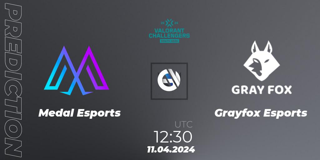 Prognose für das Spiel Medal Esports VS Grayfox Esports. 11.04.2024 at 12:30. VALORANT - VALORANT Challengers 2024 South Asia: Split 1 - Cup 2