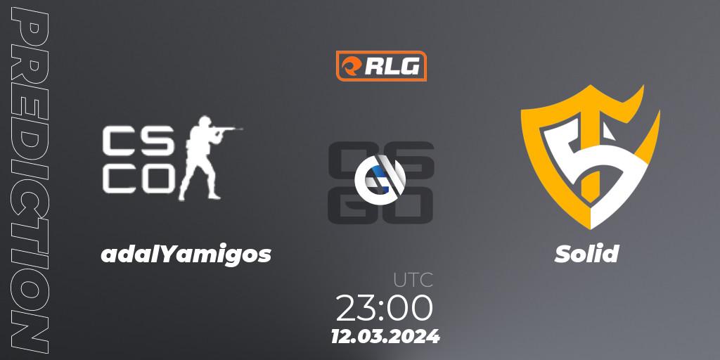 Prognose für das Spiel adalYamigos VS Solid. 12.03.2024 at 23:00. Counter-Strike (CS2) - RES Latin American Series #2