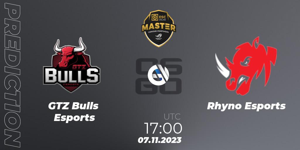 Prognose für das Spiel GTZ Bulls Esports VS Rhyno Esports. 07.11.23. CS2 (CS:GO) - Master League Portugal Season 12: Online Stage