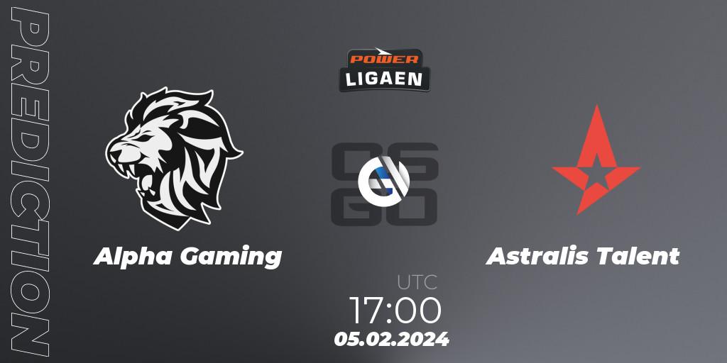 Prognose für das Spiel Alpha Gaming VS Astralis Talent. 05.02.2024 at 17:00. Counter-Strike (CS2) - Dust2.dk Ligaen Season 25
