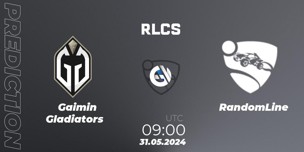 Prognose für das Spiel Gaimin Gladiators VS RandomLine. 31.05.2024 at 09:00. Rocket League - RLCS 2024 - Major 2: APAC Open Qualifier 6