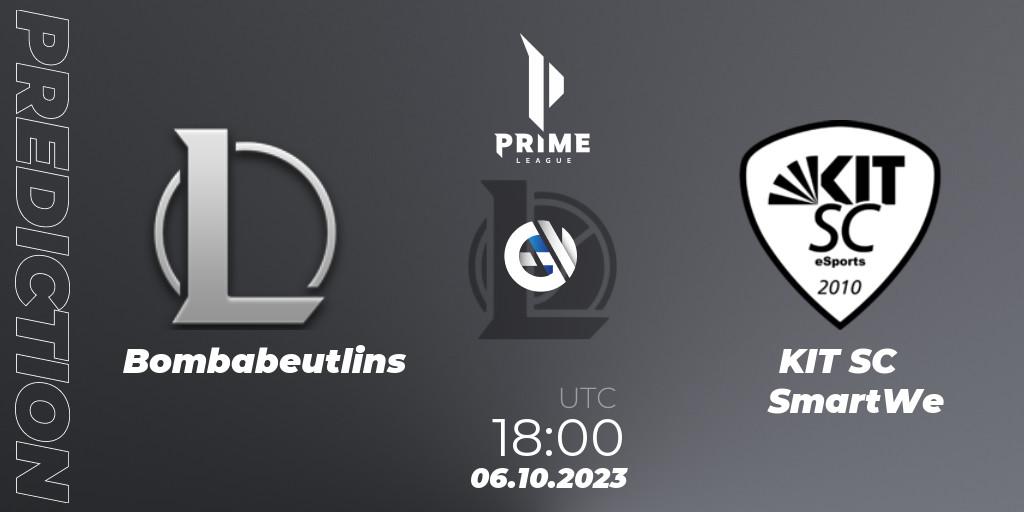 Prognose für das Spiel Bombabeutlins VS KIT SC SmartWe. 06.10.2023 at 18:00. LoL - Prime League Pokal 2023