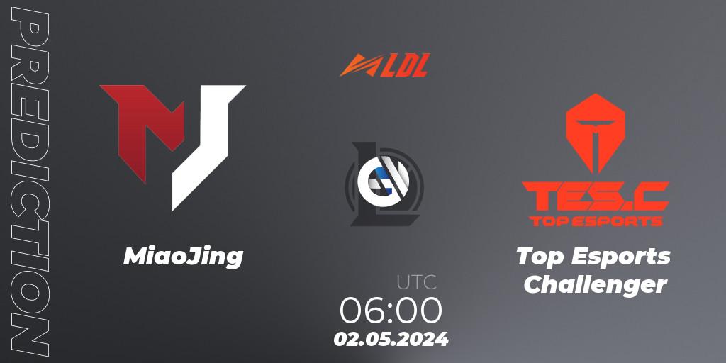Prognose für das Spiel MiaoJing VS Top Esports Challenger. 02.05.2024 at 06:00. LoL - LDL 2024 - Stage 2